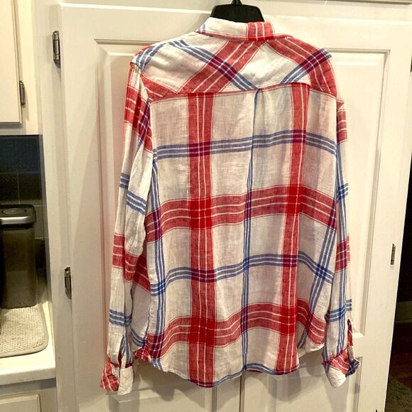 Rails Charlie Carmine Blue White Red Plaid Lightweight linen Button-Up Shirt - Picture 3 of 10